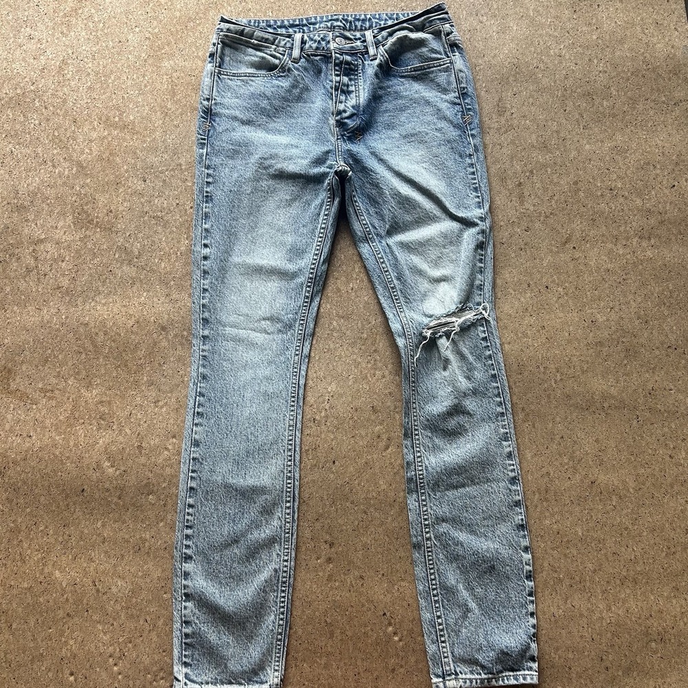 Ksubi Men's Light Wash Blue Distressed Skinny Slim Jeans Low Rise 5-Pocket 32